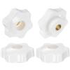 QUARKZMAN 4pz Pomelli a Stella M6 con Filettatura Femmina, Testa da 38mm, Plastica con Foro Passante, Vite in Ottone, Manopole a Compressione Filettate, Bianco