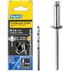 Rapid Scatola da 50 Rivetti in Acciaio Inossidabile da Ø4.8 x 25 mm, Adatti a Fissare Parafanghi, Coperture in Metallo e Plastica, Segnaletica e Lamiere, Include una Punta per il Trapano (5000398)