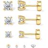 SLLAISS 3 Paia Orecchini Uomo Moissanite Argento 925 Punto Luce Set 3/4/5mm Taglio Brillante Diamante Ipoallergenici Orecchino Simulato per Donna Regalo Compleanno Dorato
