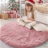 Homaxy Tappeto a pelo lungo, morbido, con fondo antiscivolo, lavabile, per il soggiorno, la cameretta dei bambini, la camera da letto - 200 cm rotondo, Rosa
