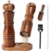 AWBEOT 2 Pezzi Macina Pepe Manuale Macina Sale e Pepe Legno Macinapepe Manuale Set con Vassoio e Pennello Grinder per Spezie, Sesamo, Peperoncino, 22 cm
