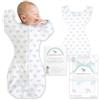 Amazing Baby Sacco Nanna Neonato e Sacco Fasciatoio Transizione, Swaddle Neonato con Maniche Corte Braccia in Alto e Polsini a Guanto, S, 0-3 Mesi, Tiny Elephants, Blue