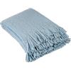 LINDER Plaid morbido con frange effetto lana lavorata a maglia, colore blu Iceberg, 100% poliestere, dimensioni 130 x 160 cm, collezione Camille