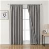 Joydeco 100% tende oscuranti in lino con nastro arricciato, set da 2 pezzi, altezza 225 x 140 cm, grigio chiaro, protezione dal freddo, oscurante, protezione acustica, ideale per il soggiorno