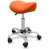 QUIRUMED Sgabello tipo Pony, ergonomico, con base in acciaio, colore arancione, rivestimento in similpelle, altezza regolabile, seduta imbottita, ruote piroettanti, fino a 150 kg