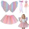 YSAOAKA 4 pz Deguisement Fee, tutù bacchetta magica, fermaglio a fiocco, ali da fata, costume da principessa angelo, abito da festa per bambini, ragazze, carnevale, cosplay, feste