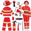 XM-mengpanwei Costume da Pompiere per Bambini, 12 Pezzi Costume Pompiere Bambino con Giacca, Pantaloni, Casco, Giocattoli,Capo dei Pompieri Cosplay Gioco di Ruolo per Carnevale Halloween Esercitazioni Antincendio