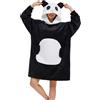 chuangminghangqi Coperta con cappuccio oversize per adulti, maglione plaid in pile caldo con maniche unisex felpa morbida con grande tasca e cappuccio grande regalo invernale coccooning, panda, S