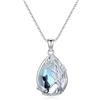 POPLYKE Collana di gatti neri Collana con ciondolo a goccia in pietra lunare in argento sterling Regali di gioielli dell'albero della vita per donne