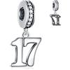 GLOWDAS 17 anni di compleanno Dangle Charms si adatta Pandora Bracciale di Natale, 925 Sterling Silver 17 ° anniversario Pendente Perline con CZ, numero 17 Bday Regali per nipote/nipote/ragazzo