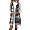 Generisch Cappotto lungo a scacchi da donna classico trechcoat senza maniche gilet elegante cappotto di lana con cintura Autunno Inverno Blazer Cardigan Gilet di lana alla moda, grigio., L