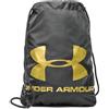 Under Armour Unisex Ozsee Sackpack, Sacca palestra resistente all'acqua con chiusura sicura a coulisse, Zaino sportivo e resistente per attività all'aperta e viaggi,Black / Metallic Gold,OSFA