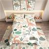 Homemissing Set di biancheria da letto con copripiumino e 2 federe per letto matrimoniale, motivo: dinosauri in stile cartone animato, motivo: dinosauri, colore: rosa e grigio