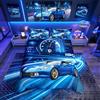 Homemissing Set di biancheria da letto con auto da corsa per bambini e ragazzi, 200 x 200 cm, con copripiumino e 2 federe, motivo auto sportive estreme, colore blu, 1 copripiumino con 2 federe