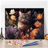 TISHIRON Dipingere con i numeri, per adulti, gatto e fiori, pittura a olio, fai da te, per adulti astratta con i numeri, kit su tela con pennelli, artigianato per la casa, 40 x 50 cm (senza cornice)