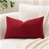 Sungeek 1 Pezzi Federe Cuscini 30x50 in Morbido Velluto a Coste, Fodere per Cuscini Decorativi con Motivo a Strisce e Patchwork Croce Copricuscini Cuscino per Divano Letto Soggiorno, Rosso Scuro