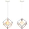 iDEGU 2 Pezzi Lampadario a Sospensione Moderno a Forma di Cubo Stile Geometrico E27 Lampada da Soffitto Vintage in Metallo Lampada a Sospensione per Camera da Letto Soggiorno Ristorante (Bianco)