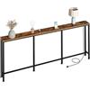 CHOEZON Tavolo consolle stretto da 200 cm con presa di corrente, divano sottile da 18 cm, lungo dietro divano con stazione di ricarica, per ingresso, corridoio, soggiorno, marrone rustico e nero