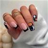 Viugex 24 unghie finte per Halloween, da incollare, forma media, rettangolare, francese, nero, rosa, pressa sulle unghie, acrilico, fantasma, zucca, unghie finte, naturali per donne e ragazze