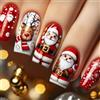 Viugex 24 unghie artificiali natalizie, lunghe, rettangolari, rosse, da incollare con graziose renne e Babbo Natale, in acrilico lucido, copertura completa per unghie finte per donne