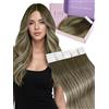 Fshine Extension Biadesive Capelli 50 g 35 cm 20 pcs Extension Remy Capelli Umani Lisci Castano Scuro a Castano Cenere con Highlight Biondo Medio Matrimonio Adesive