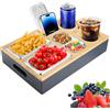 Xinxinphi Vassoio Divano con Ciotole Acciaio Inox Staccabili & 2 Portabicchieri, Organizer Bamboo per Snack & Bevande, Contenitore Portata Legno per Soggiorno, Giardino, Campeggio, Letto,Casa,Picnic,Ristorante