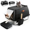 ZAKVOP Lettiera per Gatti in Acciaio Inox, Toilette per Gatti XL con Doppio Ingresso e Tappetino Anti-Sabbia, Lettiera Gatto Chiusa Antitrabocco Grandi e Multiuso Cat Litter Box