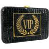 Boutique De FGG Pochette nera da donna, con carta VIP, borsa da sera formale per feste formali, pochette con strass, mini, nero, Mini