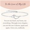 GAVU Bracciale da Donna in Argento Sterling 925 con Charm Doppio Cuore, Bracciale Cuore da Donna in Argento To The Love of My Life all'Amore della Mia Vita