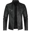 Sliktaa Giacca da uomo in Similpelle ecologica invernale con Collo Alto di Transizione Matelassee Moto Pilota Zippato Cerniera Casual Giacca in Pelle Cool Classic, Nero B, M