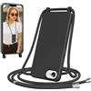 Jrkvniv Cover per iPhone 16E con Cordino, Morbido TPU Silicone Case con Laccio Tracolla, Regolabile e Rimovibile, Antiurto AntiGraffio Case per iPhone 16E, Nero