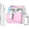 TiMOVO Custodia per Airpods Pro 3 (2025) con Clip di Sicurezza, Rosa+Bianco | Case Cover Rigida Protettiva Anticaduta per Apple AirPod Pro 3a Generazione con Gancio di Arrampicata e Kit di Pulizia