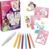 Lansay - BLOPENS Disney Princesses - Kit da colorare e disegnare per Bambini dai 5 Anni in su - 6 pennarelli Blopens Blow-On + 7 Stencil riutilizzabili - attività Manuale - Regalo di Compleanno