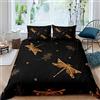 Homemissing Set di Biancheria da Letto King Size Con Motivo Libellula Dorata e Foglie - per Bambini, Ragazzi, Ragazze, Insetti