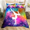 Homemissing Set copripiumino da ginnastica con glitter per bambini, ragazzi, ragazze, spazio esterno, con decorazione galassia e copriletto, in microfibra, colore: arcobaleno