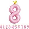 Alaoo Palloncino Numero, Palloncino Numero 8 D'rosa, 40 Pollici Palloncini con Numeri di Compleanno con Corona, Gonfiabili Elio o Aria, Decorazione per Compleanno, Festa, Anniversario