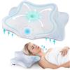 DONAMA Cuscino Cervicale per Dormire, Cuscino Ergonomico Cervicale per Dormitori Laterali, Supini e Proni, Cuscino per Cervicale con Federa Sfoderabile e Lavabile (Bianco Blu, 63x38x14 cm)