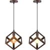 iDEGU 2 Pezzi Lampadario a Sospensione Moderno a Forma di Cubo Stile Geometrico E27 Lampada da Soffitto Vintage in Metallo Lampada a Sospensione per Camera da Letto Soggiorno Ristorante (Ruggine)