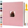 Semfalbuums Album Fotografico Autoadesivo 33x32 CM in Lino Album Portafoto Personalizzabile Scrapbook Photo Album Fotolibro Ricordi Nascita Matrimonio Travel Journal Guest Book, 120 Pagine Rosa