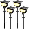 MEEKBOS Faretti Solari LED da Giardino, 4 Pezzi, 200 lm 3000K Luce Calda con Sensore Crepuscolare, IP65 Impermeabili Lampada Solare con Picchetto per Esterno,Giardino, Prato e Vialetti