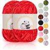 Aeelike Set di 2 fili ciniglia per uncinetto e coperta per maglieria, 80 m, filato morbido e super voluminoso, per principianti e maglieria, colore rosso