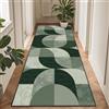 TUKDAK Tappeto runner per corridoio, 80 x 200 cm, verde, geometrico, lavabile, antiscivolo, morbido, a pelo corto, per cucina, camera da letto, soggiorno, corridoio
