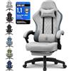 GTPLAYER Sedia da gaming, ergonomica, da scrivania, con superficie in tessuto, cuscino a molla, braccioli di collegamento e poggiapiedi, Grigio