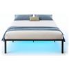 FurnitureR Double Metal Platform, Bed Frame with RGB LED Light, Minimalist Adults Bed Base, Strong Slat Support, Easy Assembly, Dorm, School, Bedroom Supplemental Bed Frame, 194 x 140 cm
