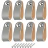 QUARKZMAN 8pz Maniglie Cassetti Pelle, Pomelli Cassetti Pelle Foro Singolo Maniglie Cassettiere per Mobili Viti Cassettiere, Cassetti, Armadi, Armadi, Grigio/Argento