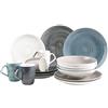 MÄSER Serie Derby Set di stoviglie Premium per 4 Persone in qualità gastronomica, 16 Pezzi, Moderno Servizio Combinato con Piatti Rotondi in Colori Pastello, Porcellana, Blu, Grigio, Beige, Bianco