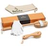 Belula Premium Dry Brushing Body Brush Set - Spazzola corpo in setola naturale, spazzola pulizia viso e un paio di guanti da bagno. Borsa e istruzioni per l'uso - Per pelli luminose e un corpo sano