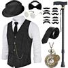 WILDPARTY Costume anni '20, gilet da uomo con accessori, pieghevole, stampella, orologio da tasca, barba, occhiali fedora, cravatta, papillon, per costume da mafia 1920S Gangster Peaky Blinders