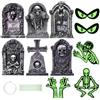SNAIL GARDEN Set di 12 Pezzi Decorazione Halloween con 6 lapidi, 2 scheletri luminescenti, 2 Mani Luminose e 2 Occhi di Demone Luminosi - Decorazione cimitero spettrale per Giardino ed Esterni