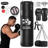 Qoosea Sacco da Boxe per Adulti, 1.2m Appendere Sacchi da Boxe da Muro con Guanti e Catena, Stabile Pungiball Sacco Box Set per Pratica di Taekwondo Karate MMA Fitness (Non Riempiti)